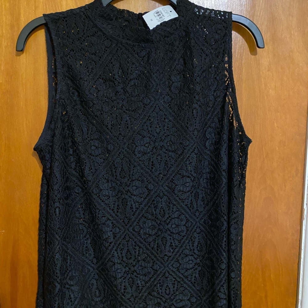 Loft Women’s Chic Black Lace Sleeveless High Neck Top, Size Medium